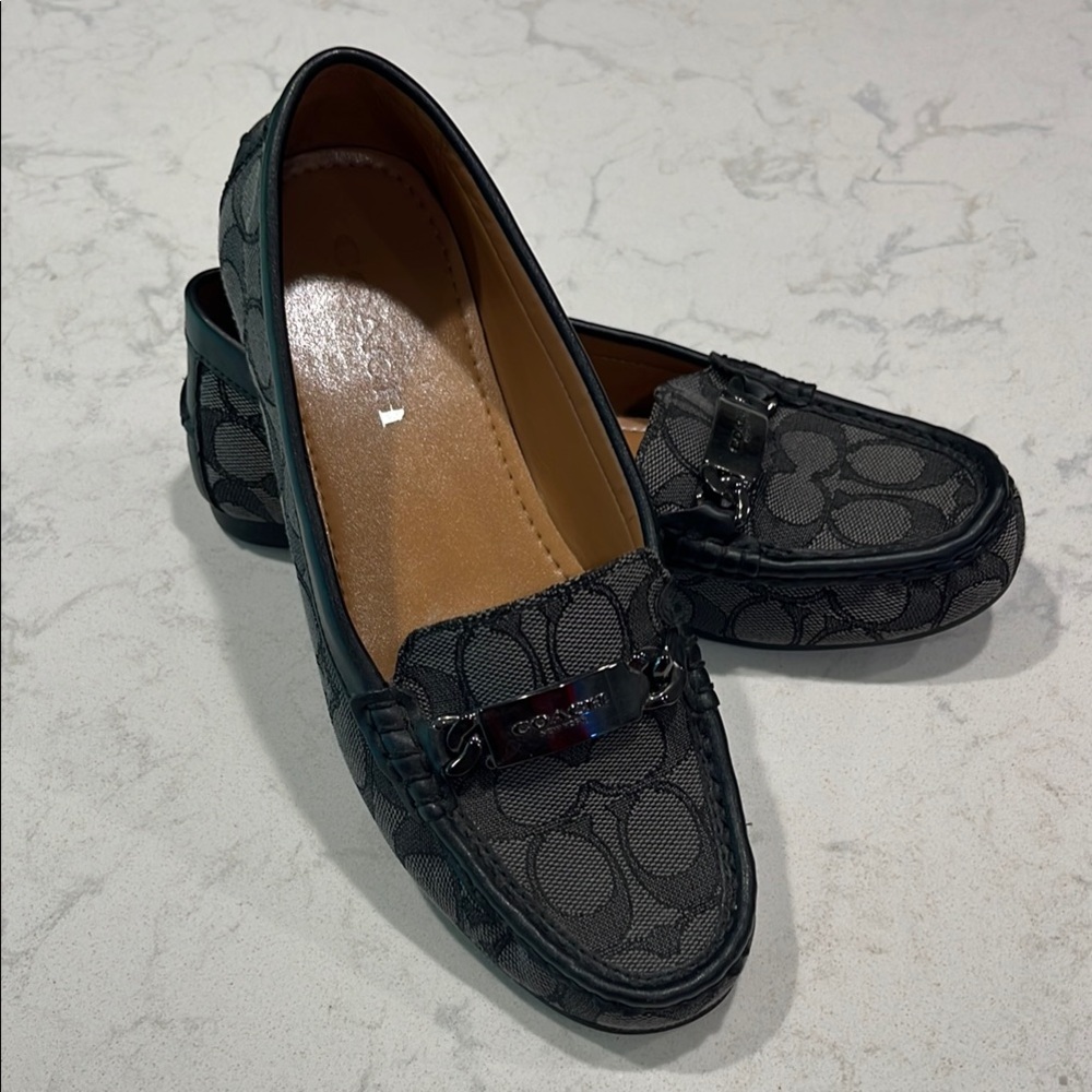 Coach Black Flats with Signature Buckle Detail